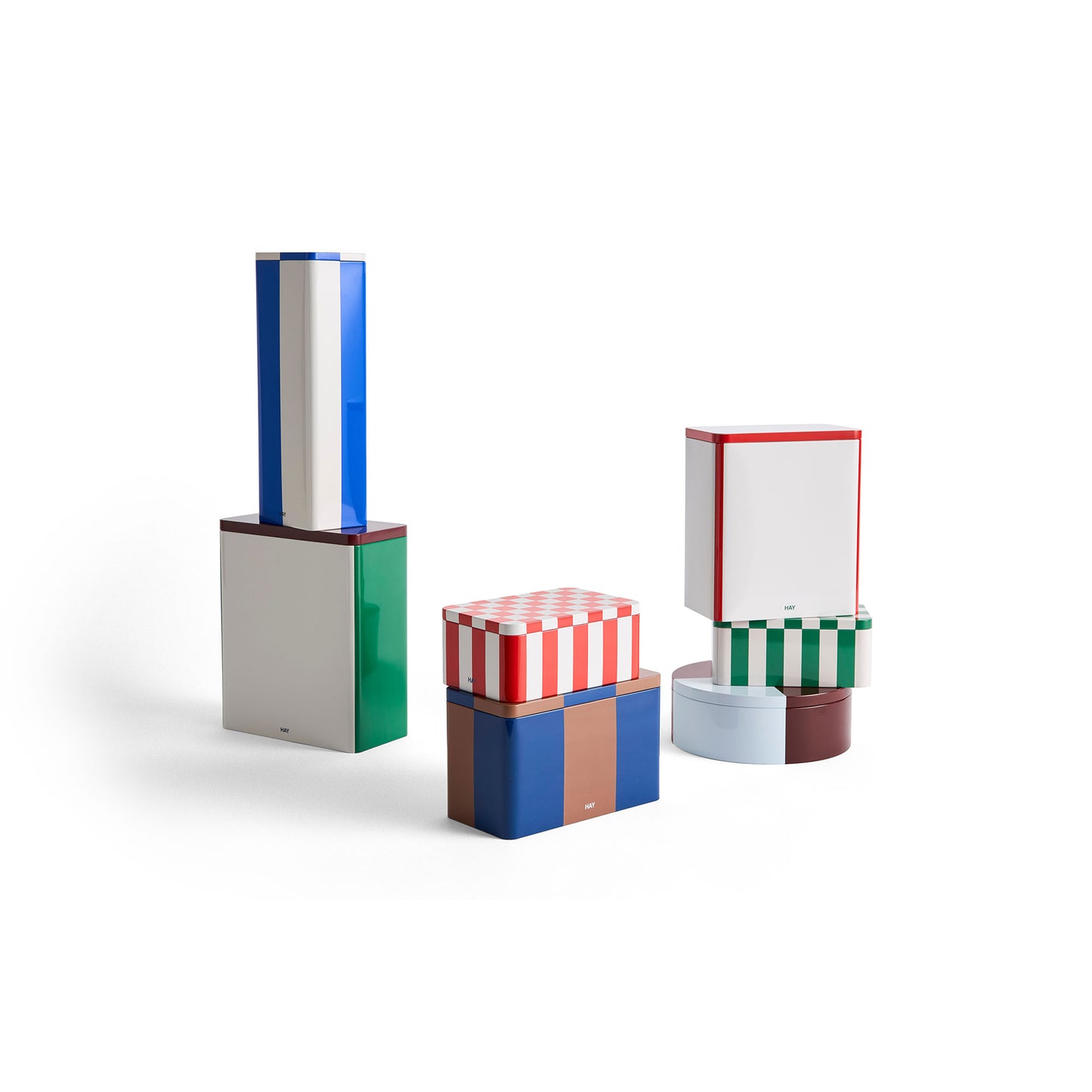 HAY Tin Container X-large - Off white, burgundy and green