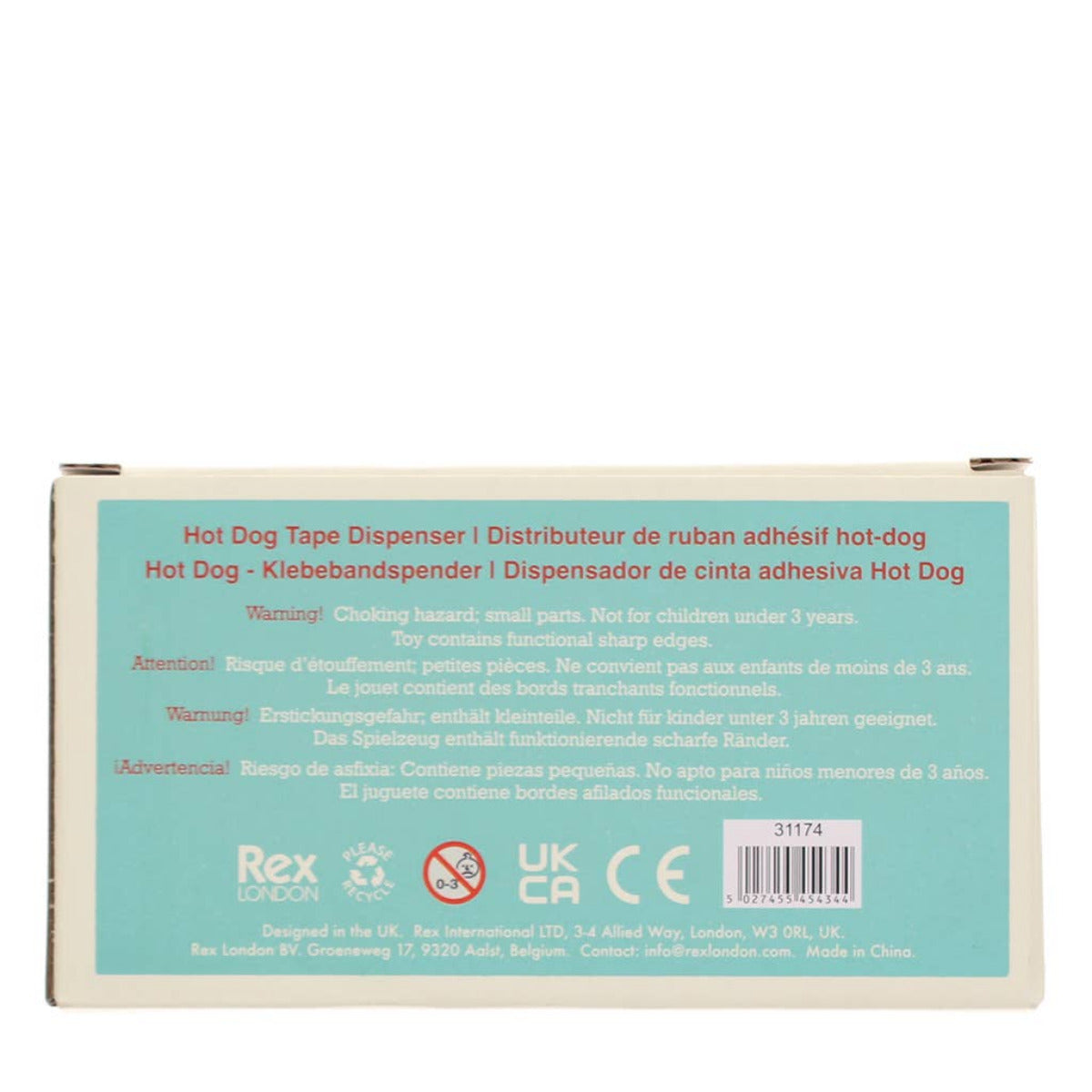 Quirky och nyskapande tejphållare, med en rolig design av en korvhund i ett bröd, med en skvätt ketchup längs den medföljande tejprullen. En rolig och funktionell kontorsartikel för en hundälskares arbetsplats eller till barnens pysselrum.