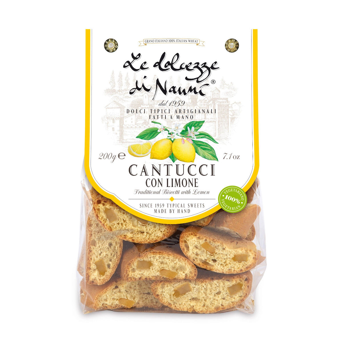 Toscanska kakor i särklass med citron. Cantucci är uppskattade världen över och förknippas med god toskansk mattradition. De äts traditionellt genom att doppa dem i Vin Santo eller andra likörviner. Tillverkningen sker helt för hand, enligt gamla produktionsmetoder som garanterar högsta kvalitet på slutprodukten. Knapriga och lätta med en mild smak, perfekta för att avsluta måltiden med något sött. De är också utsökta att njuta till te, latte, cappuccino eller kaffe.&nbsp;
