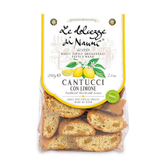Toscanska kakor i särklass med citron. Cantucci är uppskattade världen över och förknippas med god toskansk mattradition. De äts traditionellt genom att doppa dem i Vin Santo eller andra likörviner. Tillverkningen sker helt för hand, enligt gamla produktionsmetoder som garanterar högsta kvalitet på slutprodukten. Knapriga och lätta med en mild smak, perfekta för att avsluta måltiden med något sött. De är också utsökta att njuta till te, latte, cappuccino eller kaffe.&nbsp;