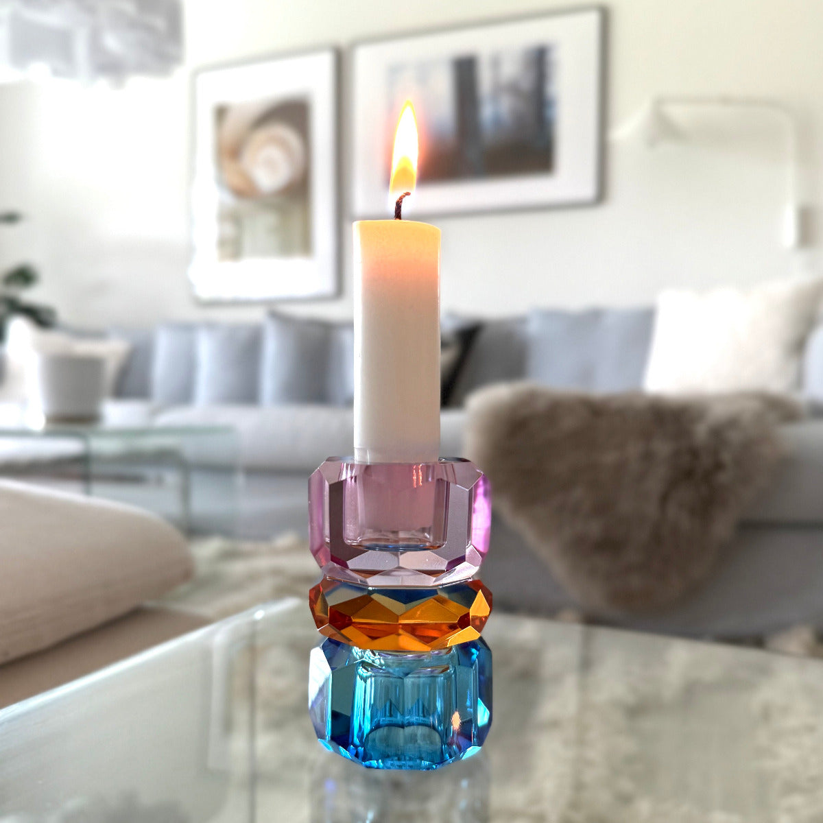 Kristalljusstake nr 8 violett/kobolt/amber