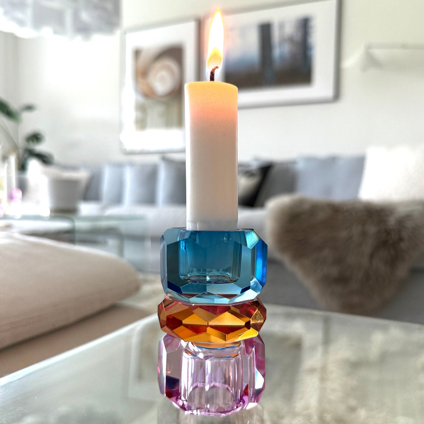 Kristalljusstake nr 8 violett/kobolt/amber