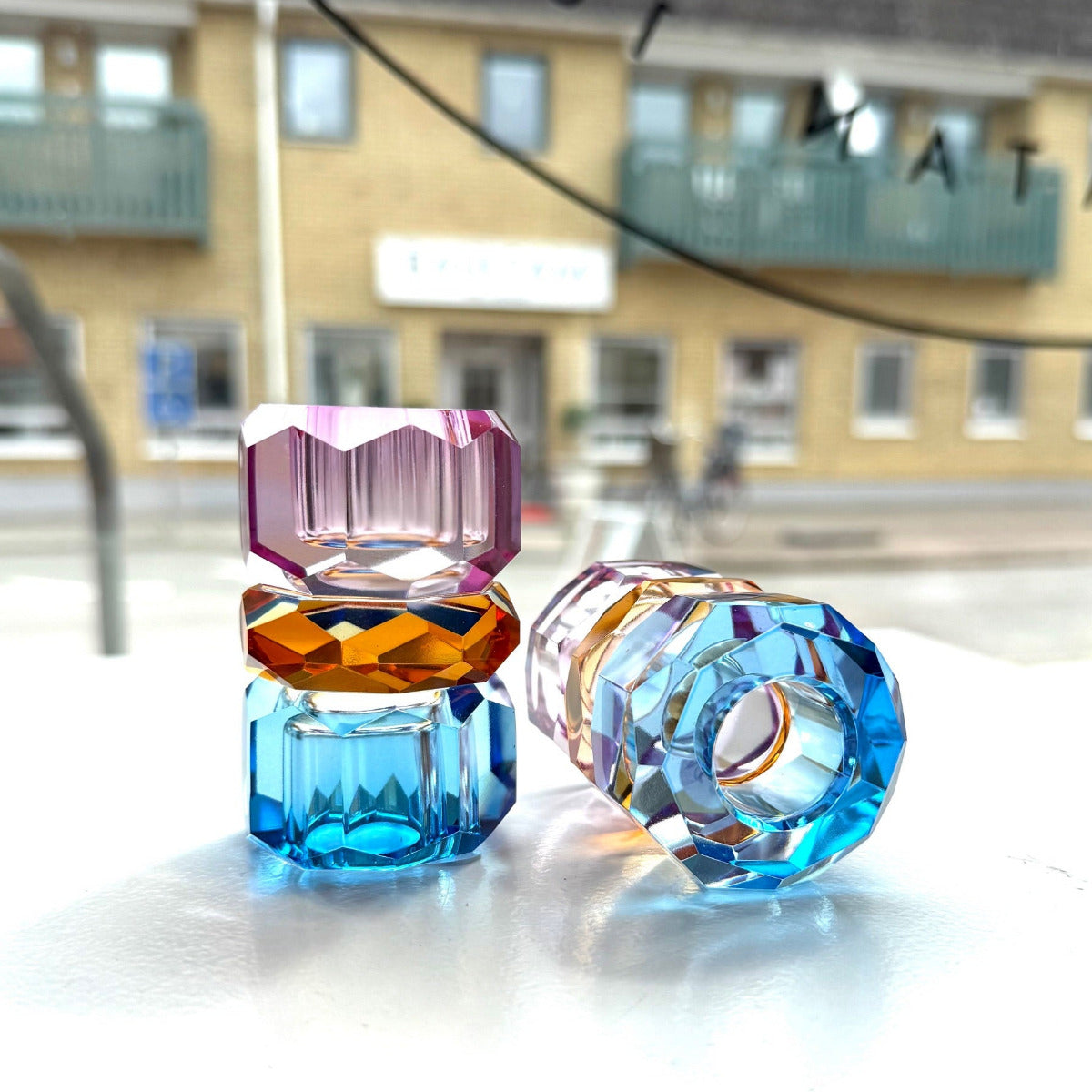 Kristalljusstake nr 8 violett/kobolt/amber