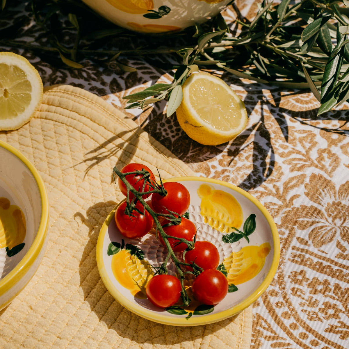 Keramisk vitlöksrivare med citroner handmålat